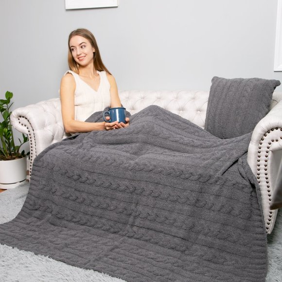 P/S Solid Cable Knitted pattern Luxury Soft Throw Blanket·50x60·Luxury· - Picture 5 of 9